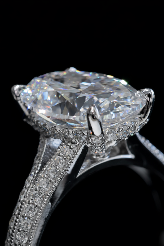 Oval-Cut Lab-Grown Diamond Split Shank Engagement Ring in White Gold | Pavé Cathedral Setting