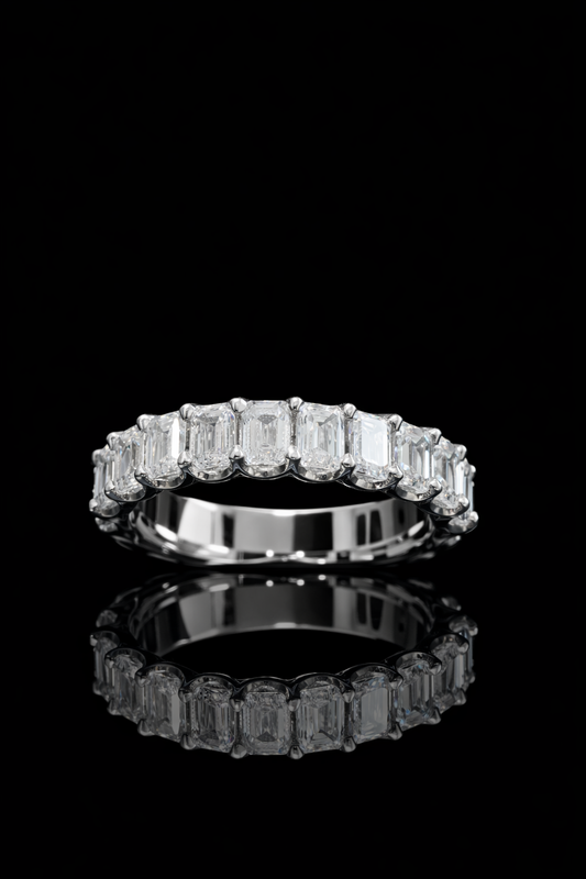 Emerald Cut Diamond Eternity Band in White Gold | 5.29 CTW