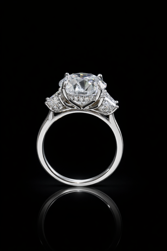 Oval-Cut Lab-Grown Diamond Engagement Ring with Tapered Baguette Side Stones in White Gold | Prong-Set Design