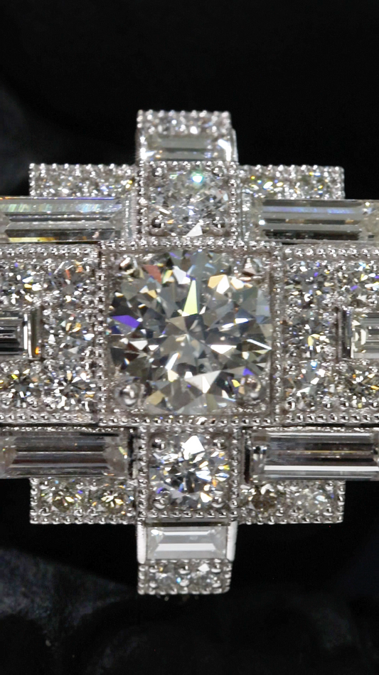 Natural Diamond Cross-Style Halo Engagement Ring in White Gold | Architectural Luxury Design