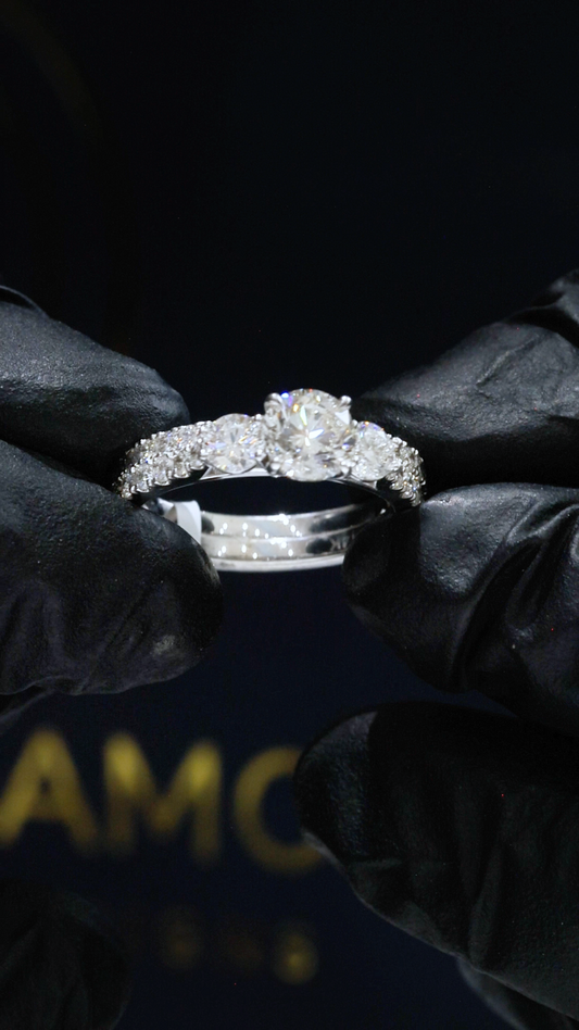 GIA Certified Natural Round Diamond Engagement Ring with Double Pavé Band in White Gold | Classic Split Band Design