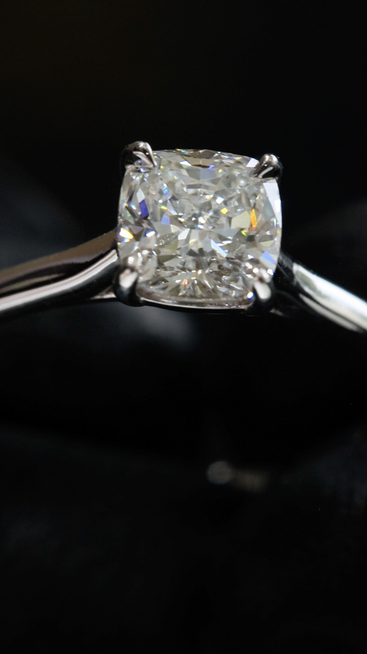 GIA Certified Natural Diamond Cushion Engagement Ring in White Gold | Classic Solitaire