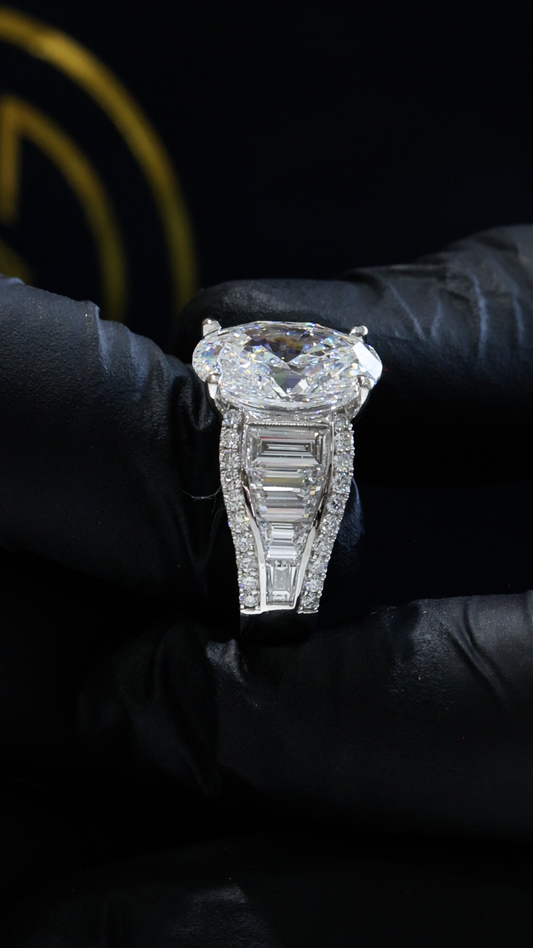Oval-Cut Lab-Grown Diamond Engagement Ring in White Gold | Tapered Baguette & Pavé Setting