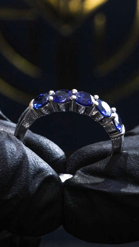 Blue Sapphire Half Eternity Band in White Gold | 1.62 CTW