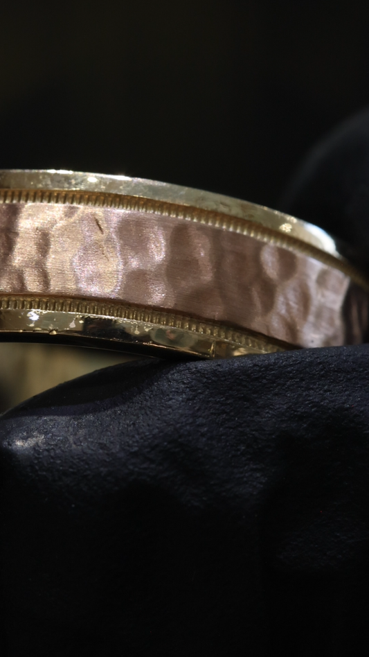 Men’s Hammered Two-Tone Wedding Band in Yellow & Rose Gold