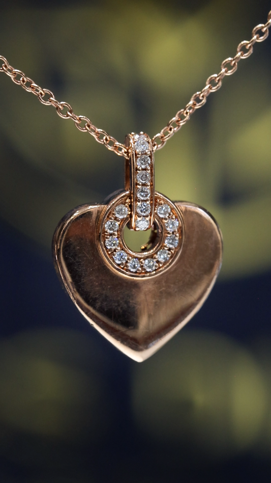 Natural Diamond Heart Pendant Necklace in Rose Gold | Bezel Accent Design