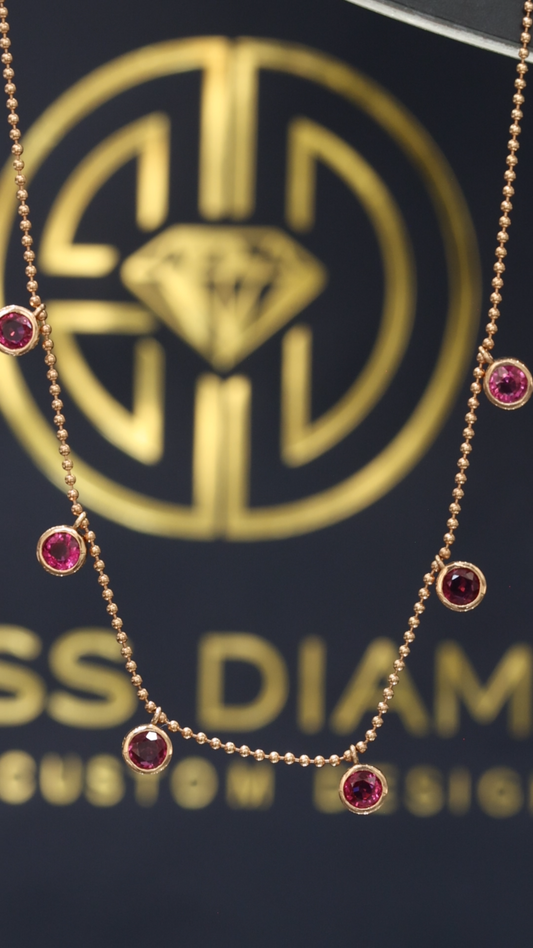 Natural Ruby Bezel Station Necklace in 14K Rose Gold | Minimalist Floating Gem Design