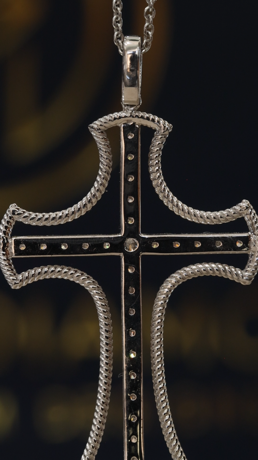 Natural Diamond Rope Cross Necklace in White Gold | Pavé Cross Pendant