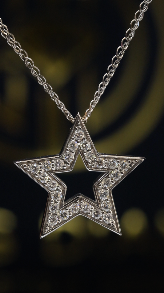 Natural Diamond Star Pendant Necklace in 14K White Gold | Round Brilliant Diamonds