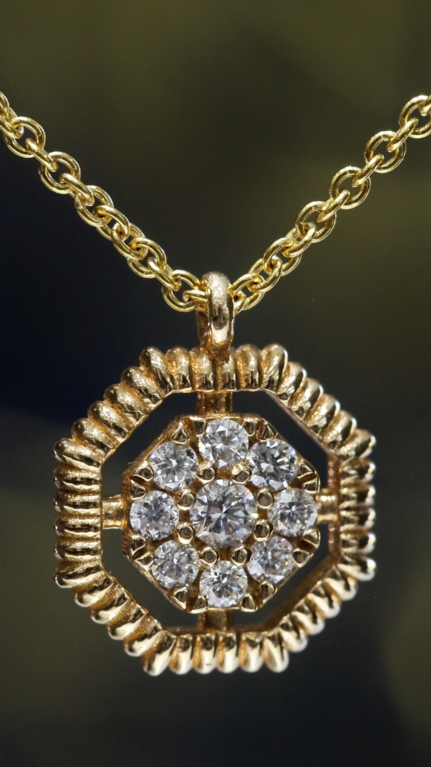 Natural Diamond Cluster Pendant Necklace in 14K Yellow Gold | Round Brilliant Halo Design