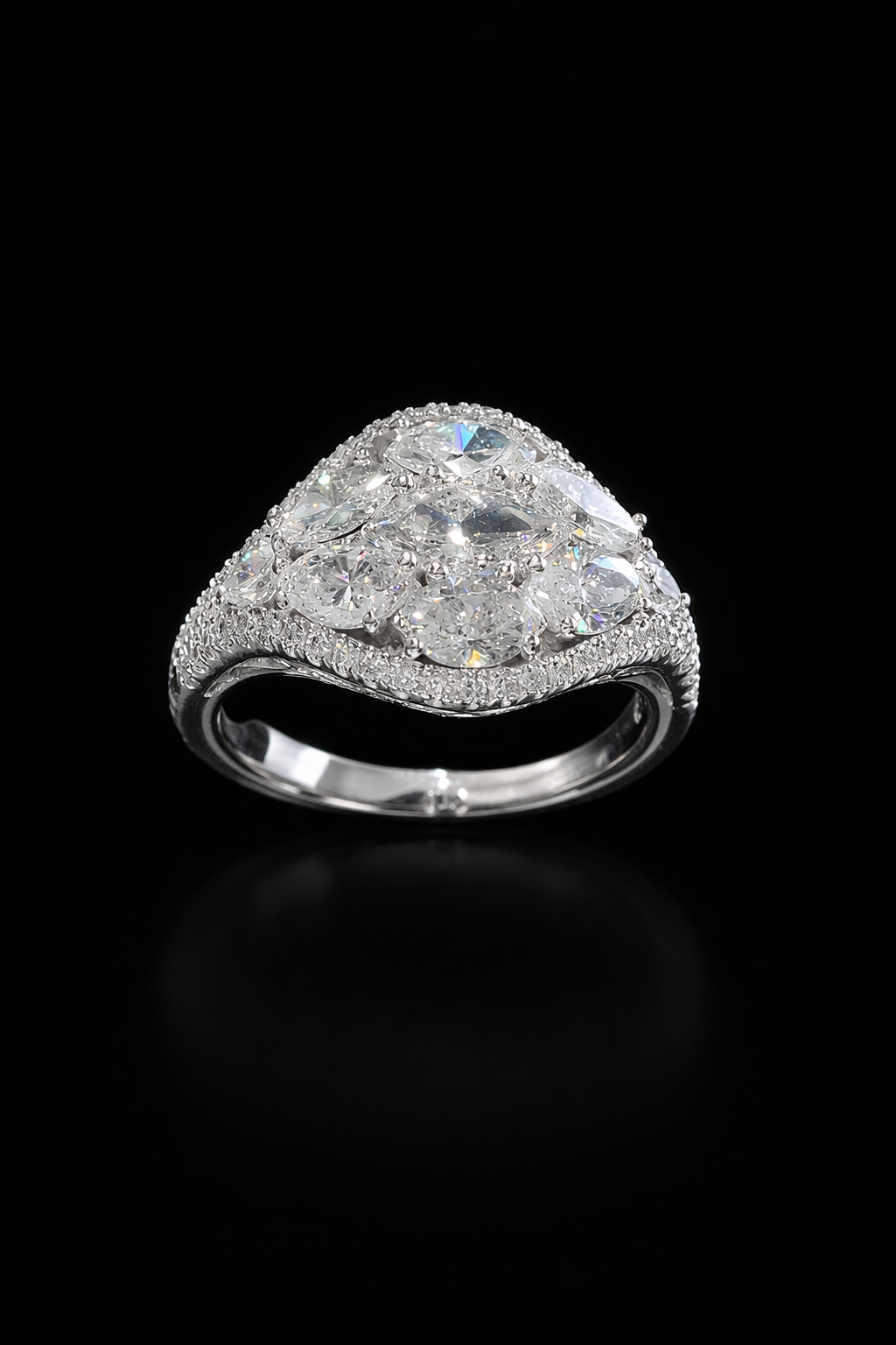 Natural Diamond Marquise Cluster Halo Ring in White Gold | Bold Vintage-Inspired Statement Design