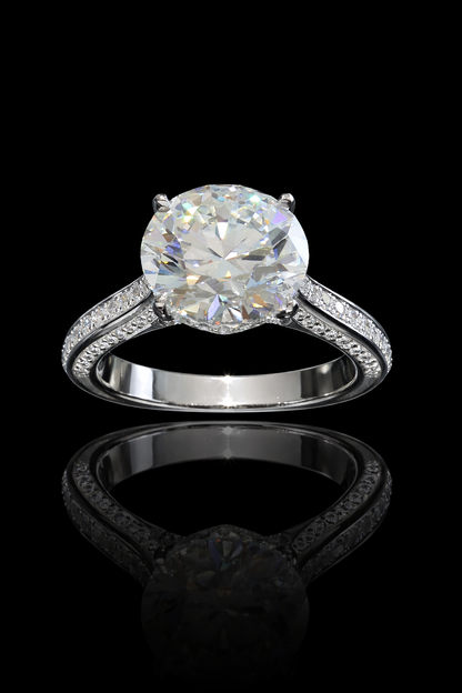 Round-Cut Lab-Grown Diamond Solitaire Ring in White Gold | Pavé Split Shank Setting