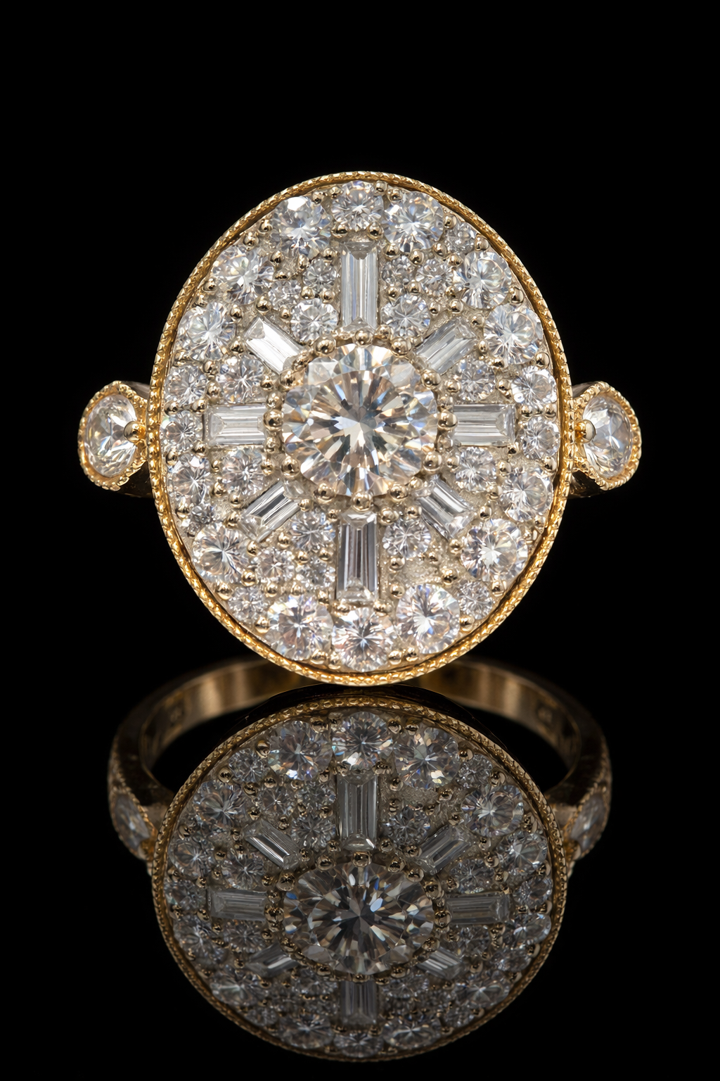 Natural Fancy Brown Diamond Oval Halo Ring with Mixed-Cut Mosaic in Yellow Gold | Vintage-Inspired Statement Design