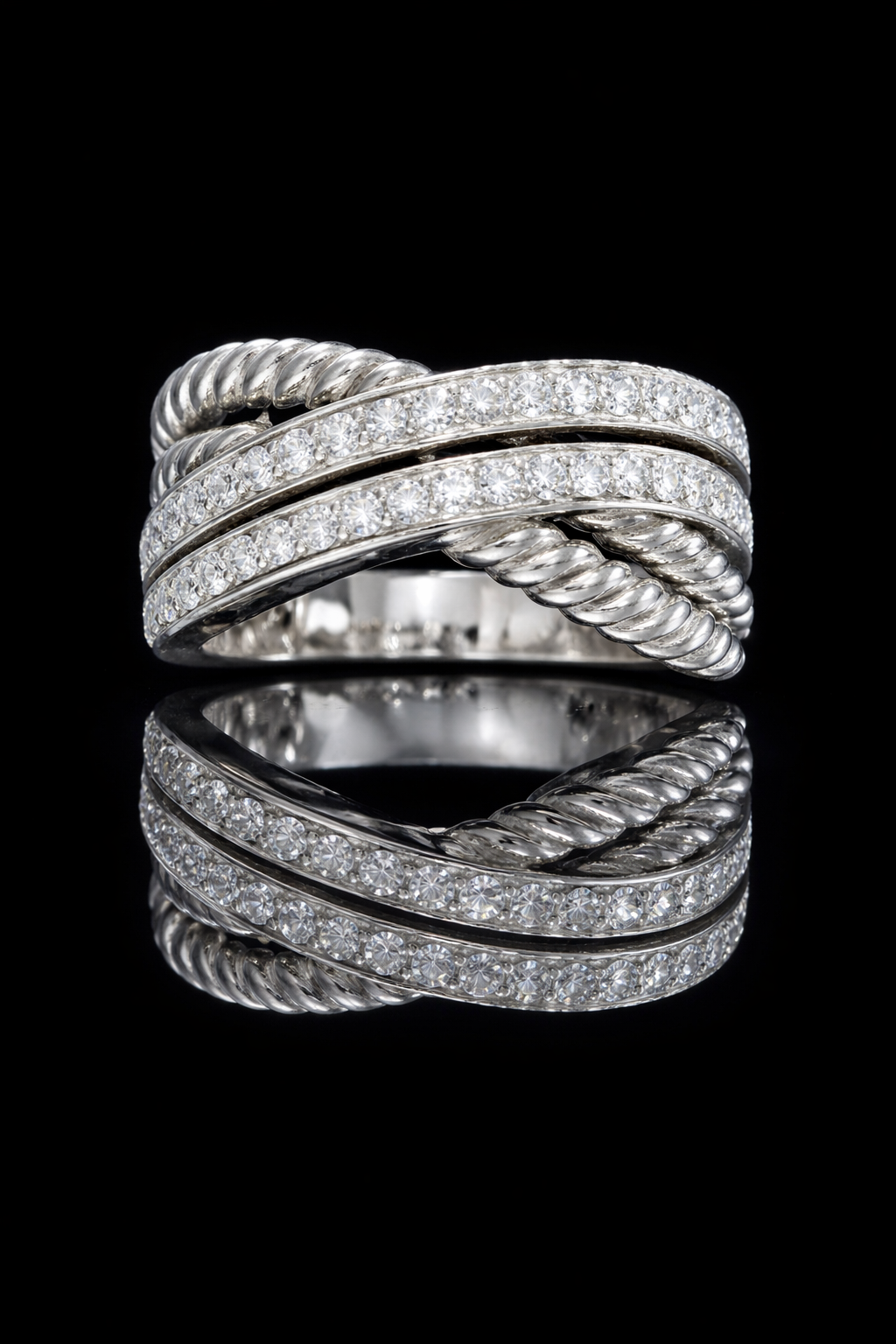 Natural Diamond Double Pavé Rope Band Ring in White Gold | Classic Statement Design