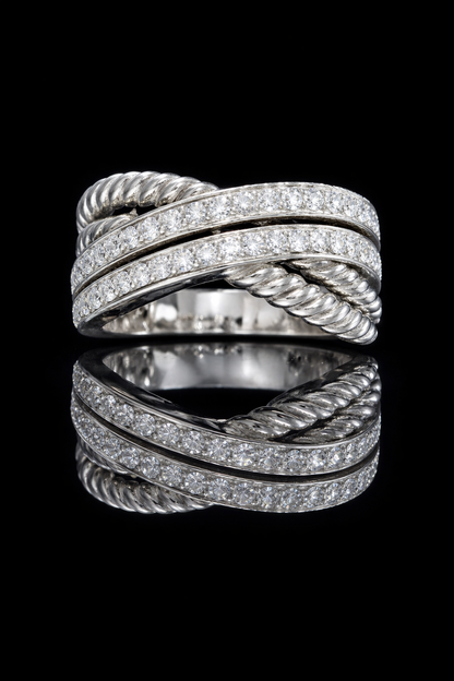 Natural Diamond Double Pavé Rope Band Ring in White Gold | Classic Statement Design