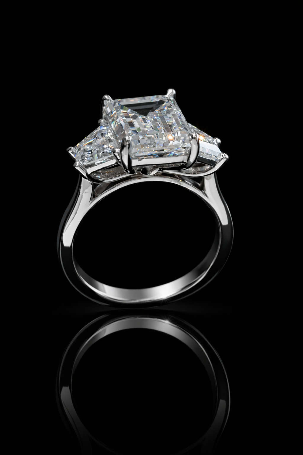 Emerald-Cut Lab-Grown Diamond Three-Stone Ring in White Gold | Tapered Baguette Setting