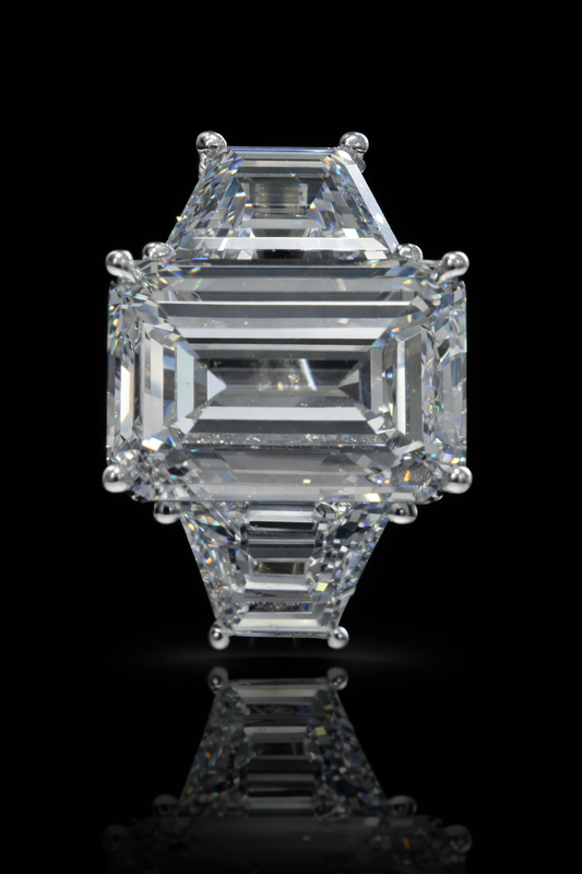 Emerald-Cut Lab-Grown Diamond Three-Stone Ring in White Gold | Tapered Baguette Setting