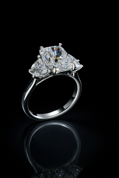 Cushion-Cut Lab-Grown Diamond Three-Stone Ring in White Gold | Tapered Side Stone Setting