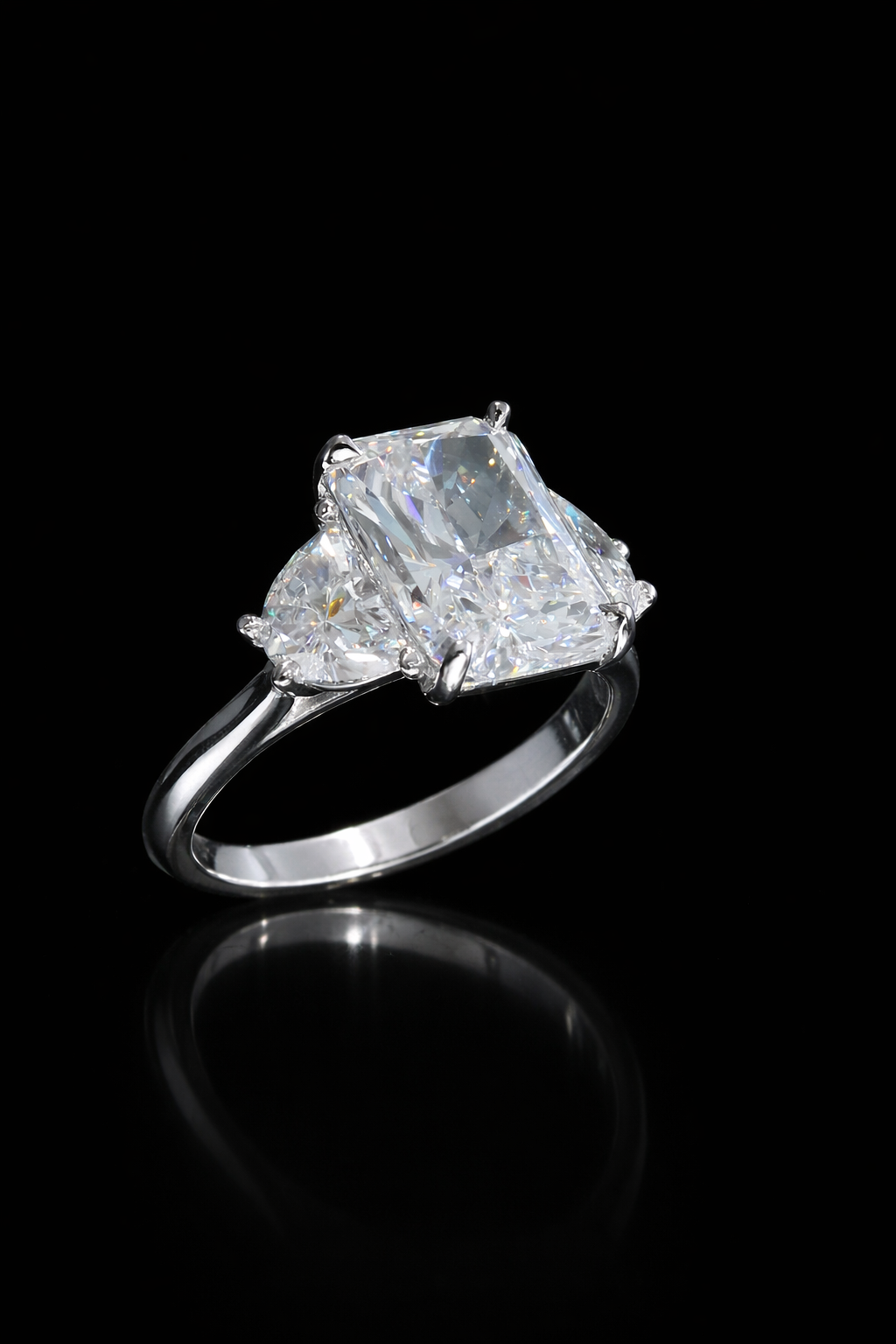 Emerald-Cut Lab-Grown Diamond Three-Stone Ring in White Gold | Tapered Side Stone Setting