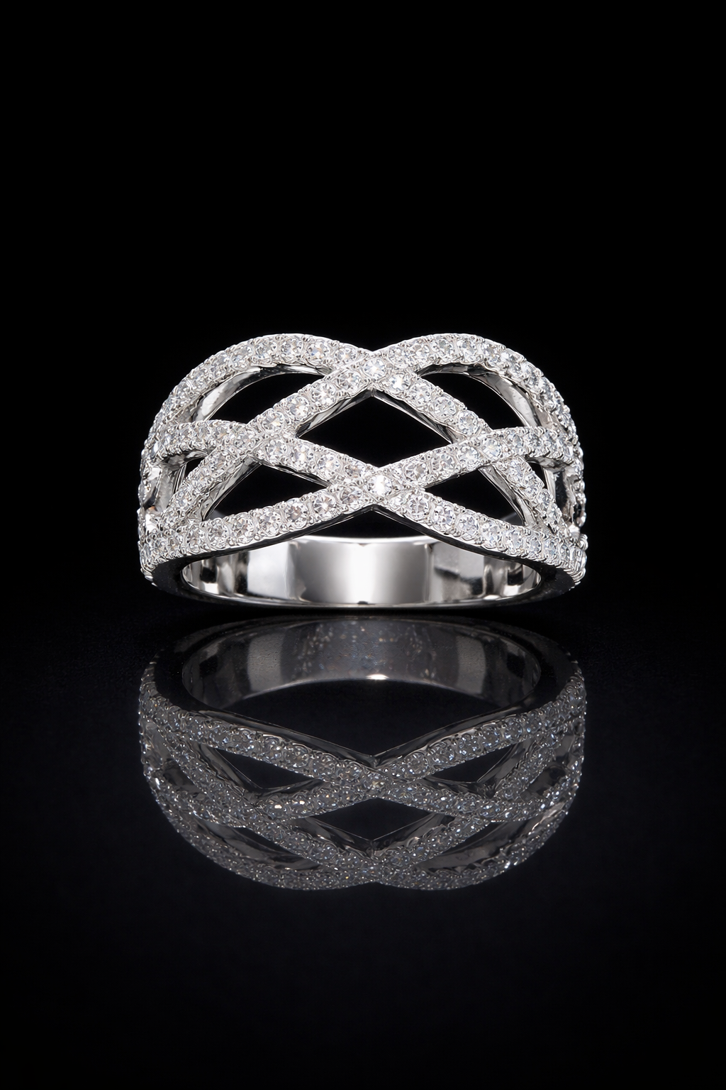 Natural Diamond Crisscross Pavé Statement Ring in White Gold | Interwoven Infinity Design