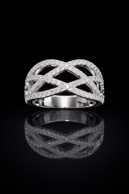 Natural Diamond Crisscross Pavé Statement Ring in White Gold | Interwoven Infinity Design