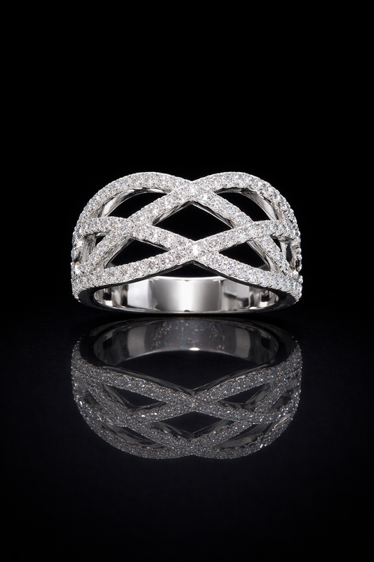 Natural Diamond Crisscross Pavé Statement Ring in White Gold | Interwoven Infinity Design