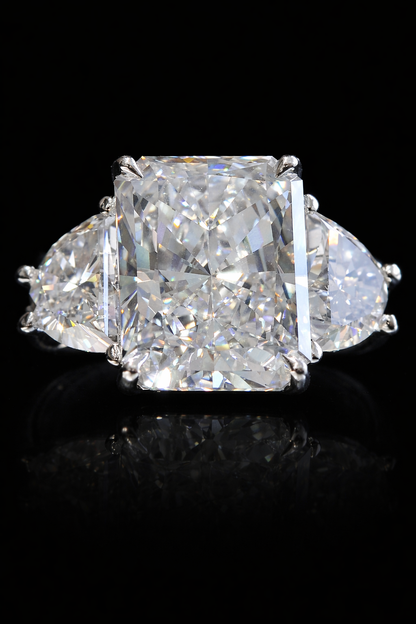 Emerald-Cut Lab-Grown Diamond Three-Stone Ring in White Gold | Tapered Side Stone Setting