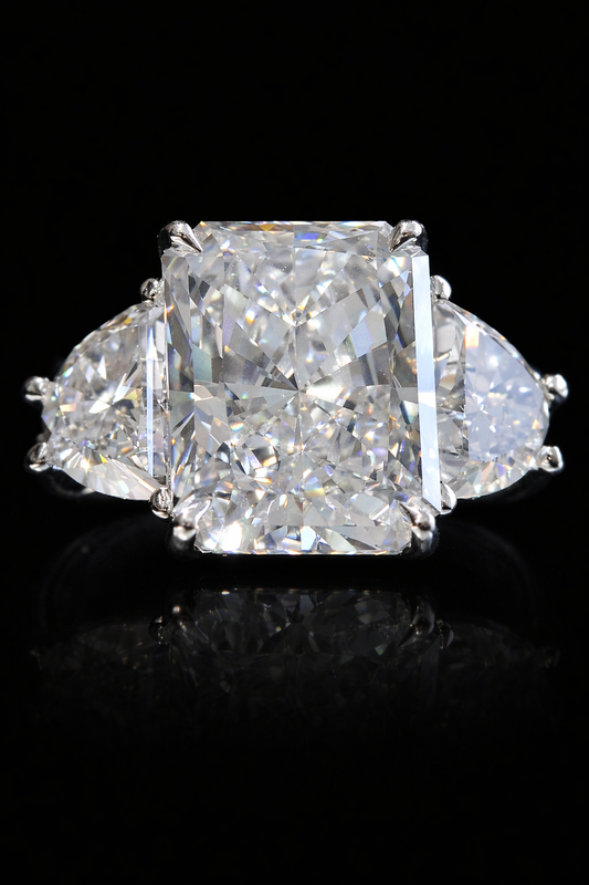 Emerald-Cut Lab-Grown Diamond Three-Stone Ring in White Gold | Tapered Side Stone Setting