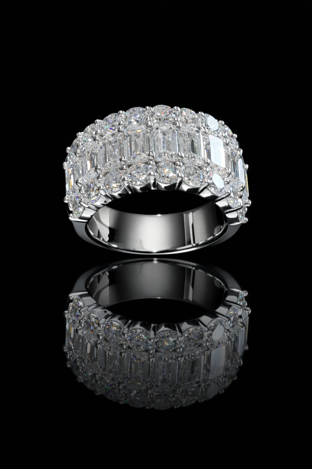 Emerald & Round Lab-Grown Diamond Eternity Band in White Gold | Multi-Row Statement Design
