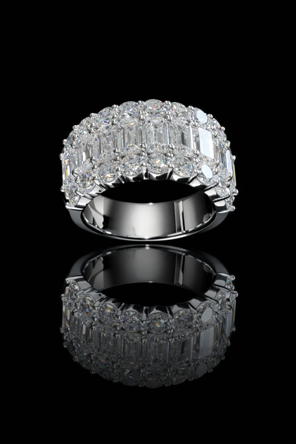 Emerald & Round Lab-Grown Diamond Eternity Band in White Gold | Multi-Row Statement Design