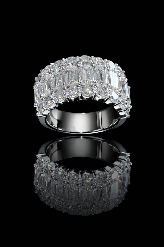 Emerald & Round Lab-Grown Diamond Eternity Band in White Gold | Multi-Row Statement Design