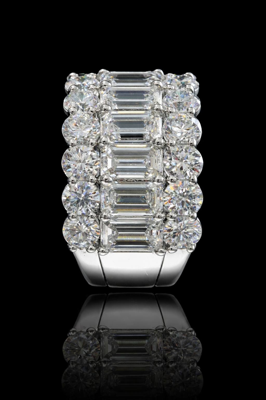 Emerald & Round Lab-Grown Diamond Eternity Band in White Gold | Multi-Row Statement Design