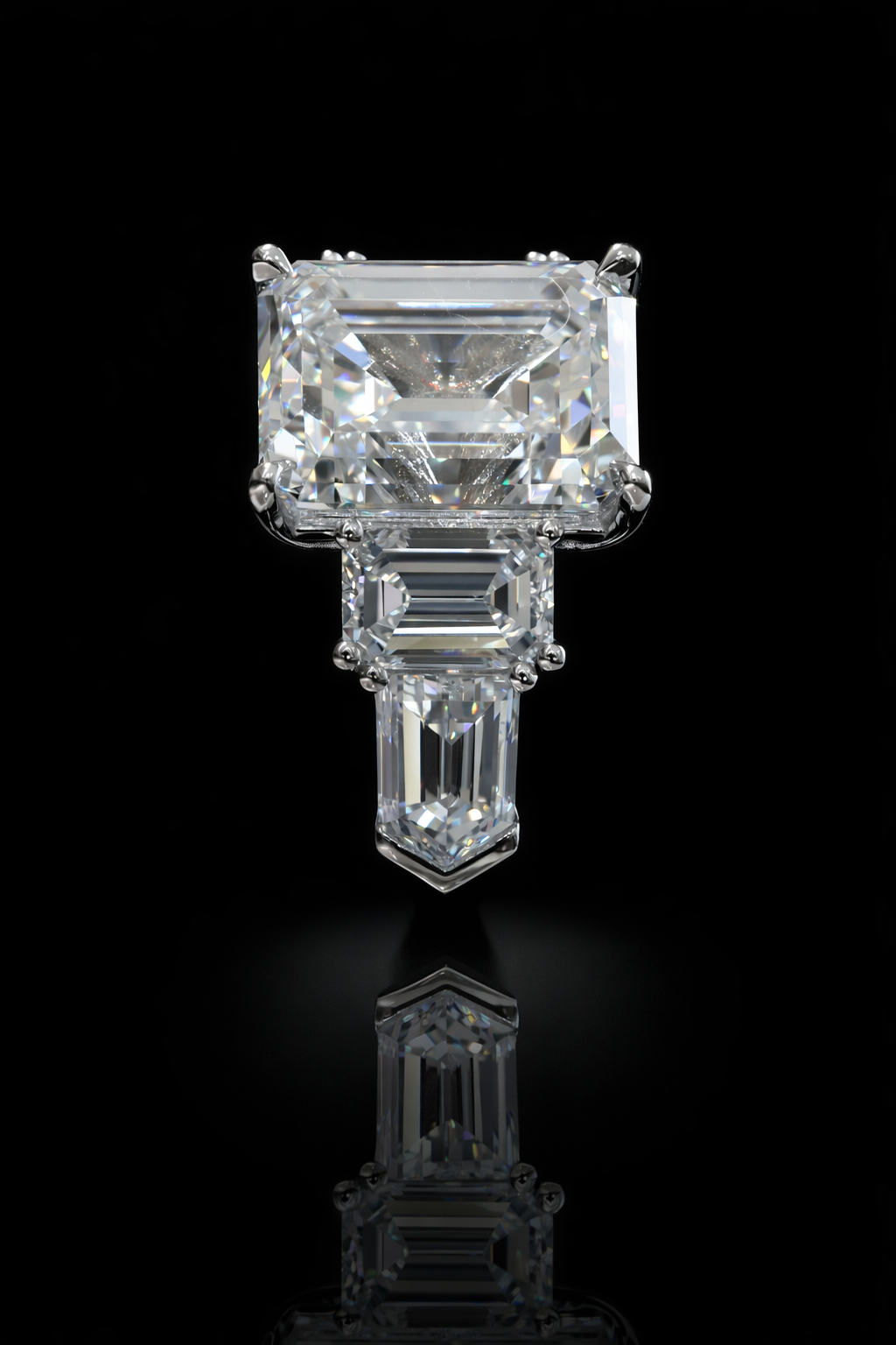 Emerald-Cut Lab-Grown Diamond Three-Stone Ring in White Gold | Emerald Side Stones
