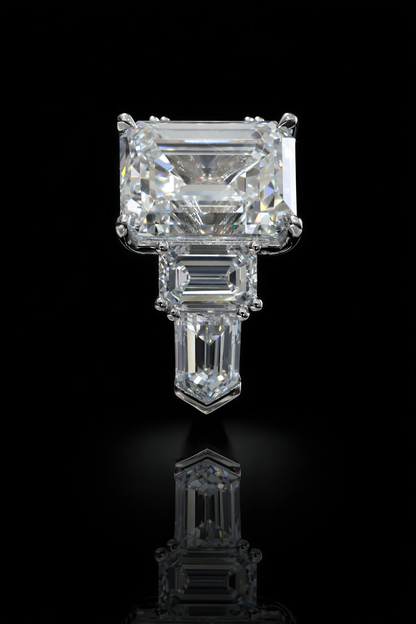 Emerald-Cut Lab-Grown Diamond Three-Stone Ring in White Gold | Emerald Side Stones