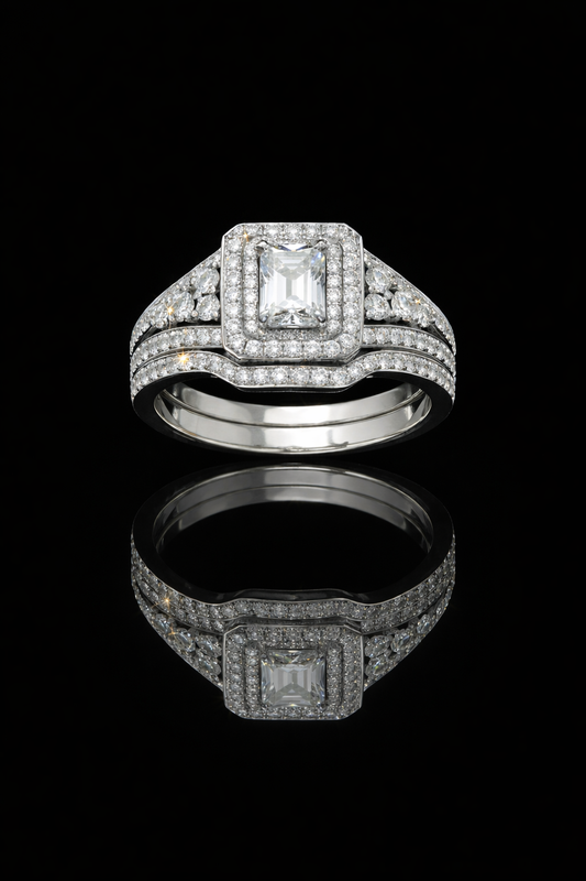 Radiant Cut Diamond Halo Engagement Ring in White Gold | Split Shank Luxury Design