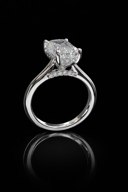 Emerald-Cut Lab-Grown Diamond Solitaire Ring in White Gold | Hidden Halo Setting
