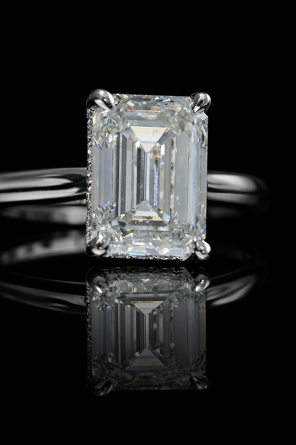Emerald-Cut Lab-Grown Diamond Solitaire Ring in White Gold | Hidden Halo Setting