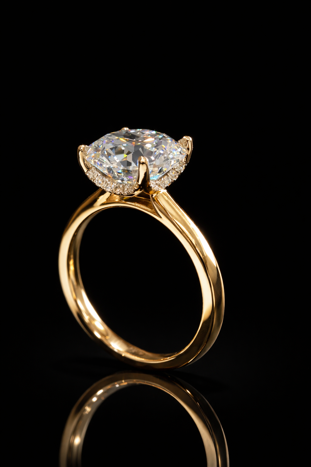 Round Lab-Grown Diamond Solitaire Ring in Yellow Gold | Hidden Halo Prong Setting