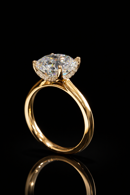 Round Lab-Grown Diamond Solitaire Ring in Yellow Gold | Hidden Halo Prong Setting