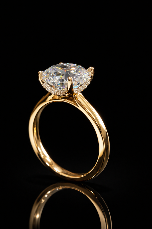 Round Lab-Grown Diamond Solitaire Ring in Yellow Gold | Hidden Halo Prong Setting