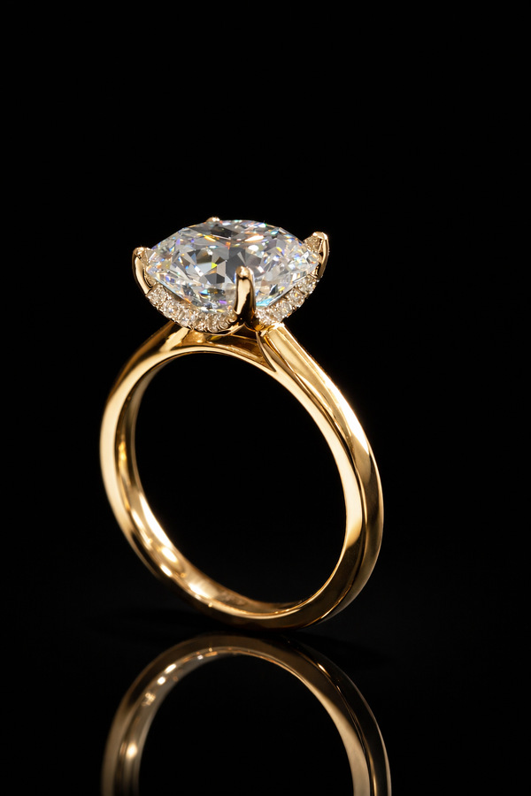 Round Lab-Grown Diamond Solitaire Ring in Yellow Gold | Hidden Halo Prong Setting