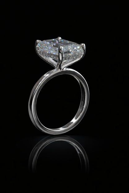 Emerald-Cut Lab-Grown Diamond Solitaire Ring in White Gold | Classic Prong Setting