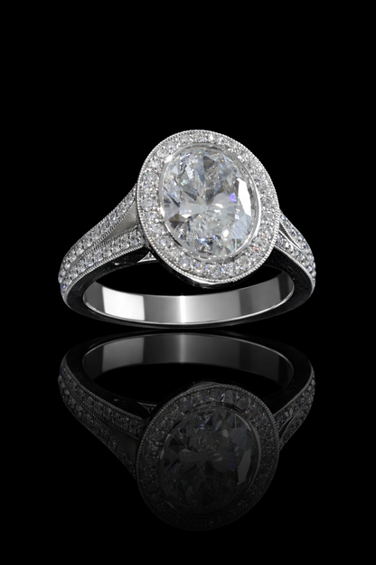 Oval Lab-Grown Diamond Halo Ring in White Gold | Modern Bezel-Inspired Setting