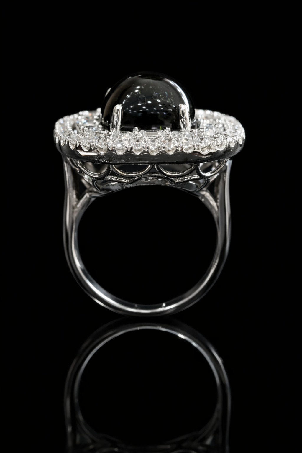 Emerald-Cut Green Tourmaline Halo Ring in White Gold | Double Diamond Halo & Baguette Accents