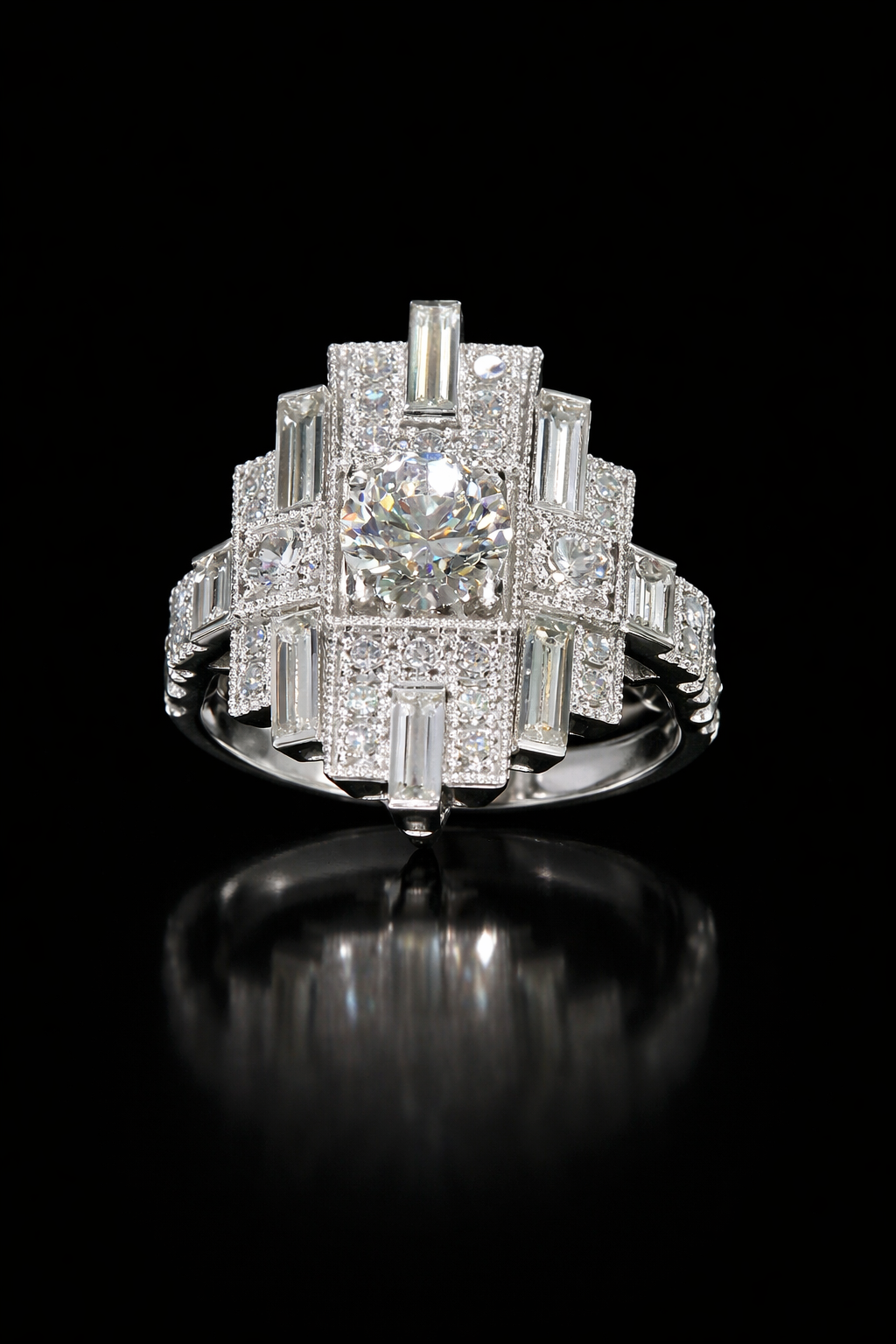 Natural Diamond Cross-Style Halo Engagement Ring in White Gold | Architectural Luxury Design