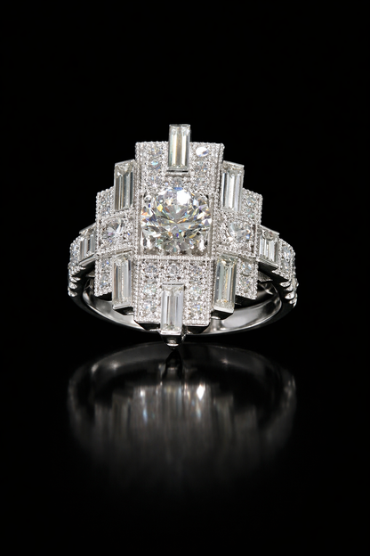 Natural Diamond Cross-Style Halo Engagement Ring in White Gold | Architectural Luxury Design