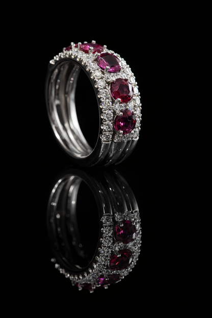 Eternal Ruby Diamond Row Band in White Gold | Alternating Oval Ruby & Pavé Diamond Design