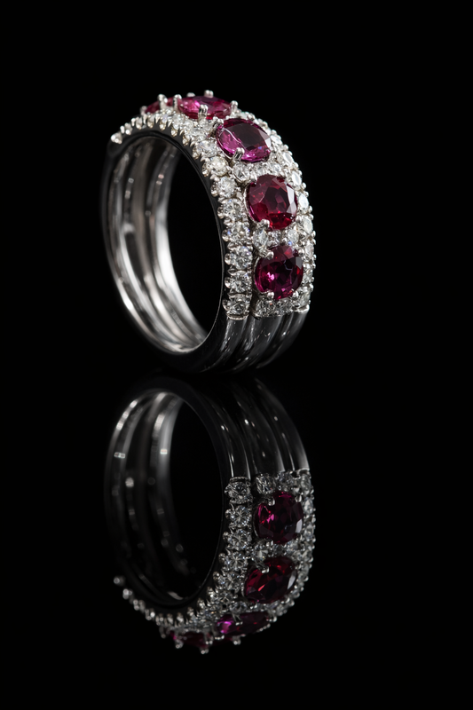 Eternal Ruby Diamond Row Band in White Gold | Alternating Oval Ruby & Pavé Diamond Design