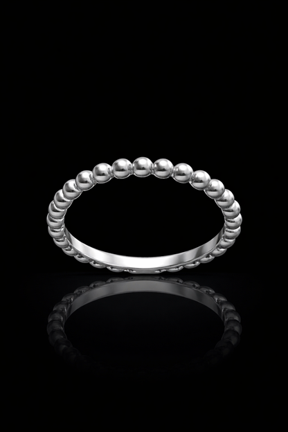 Classic Polished Bead Wedding Band in White Gold | Timeless Minimalist Beaded Design
