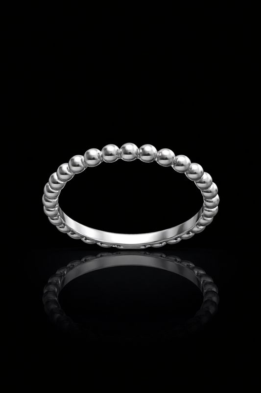 Classic Polished Bead Wedding Band in White Gold | Timeless Minimalist Beaded Design